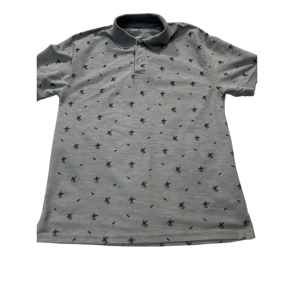 Vertical Sport Polo Shirt Surfer Print Short Sleeve Casual Gray Men's‎ L(434)